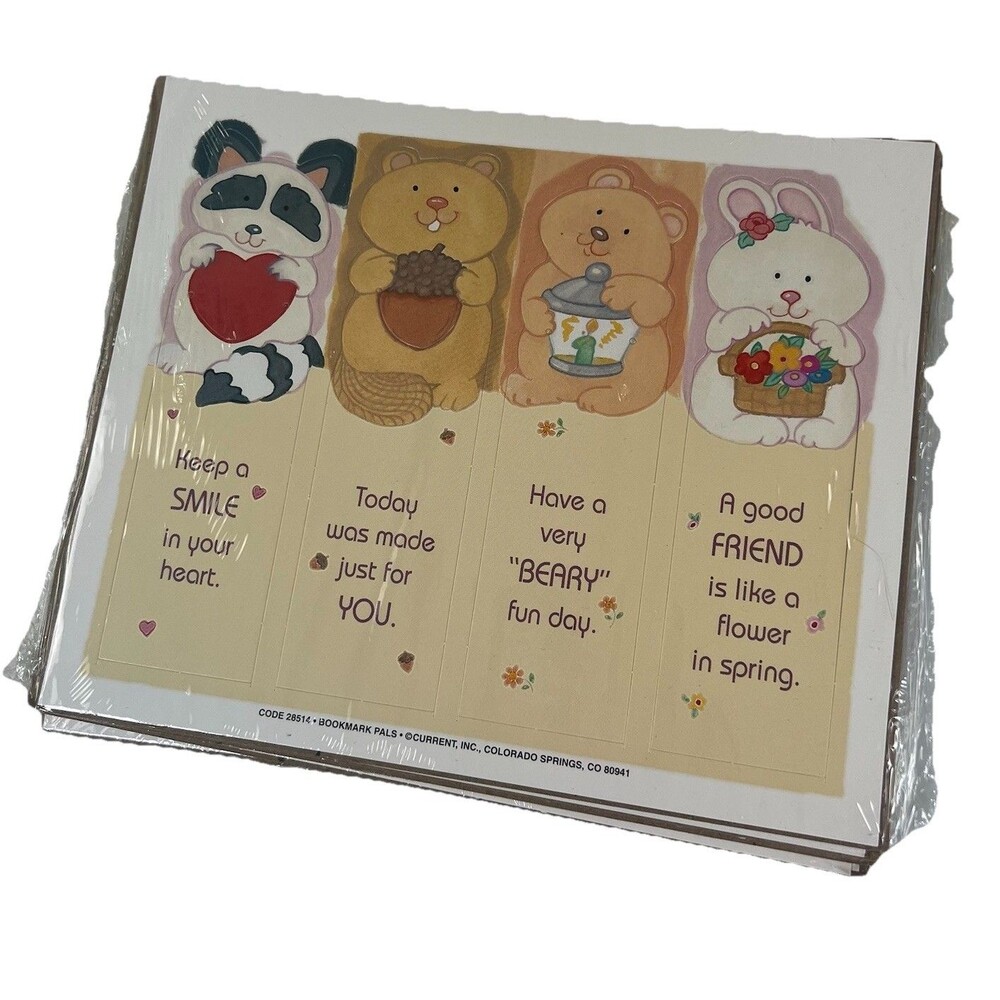 Vintage Bookmark Pals Current Inc Retro 5 pack set of 4 Animal Bookmarks W Quote